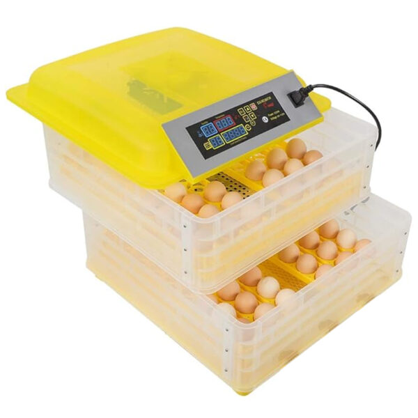 Incubadora automática para 112 huevos de gallina con control digital, ideal para aves de corral.