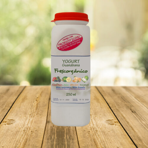 Yogurt de guanábana de 250 ml de Granja Frescorganico, un delicioso y nutritivo yogurt elaborado con ingredientes orgánicos, ideal para un snack saludable en cualquier momento del día.