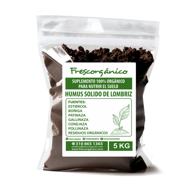 Humus sólido de lombriz, abono orgánico y natural, ideal para mejorar suelos y cultivos, de Frescorgánico en Colombia.