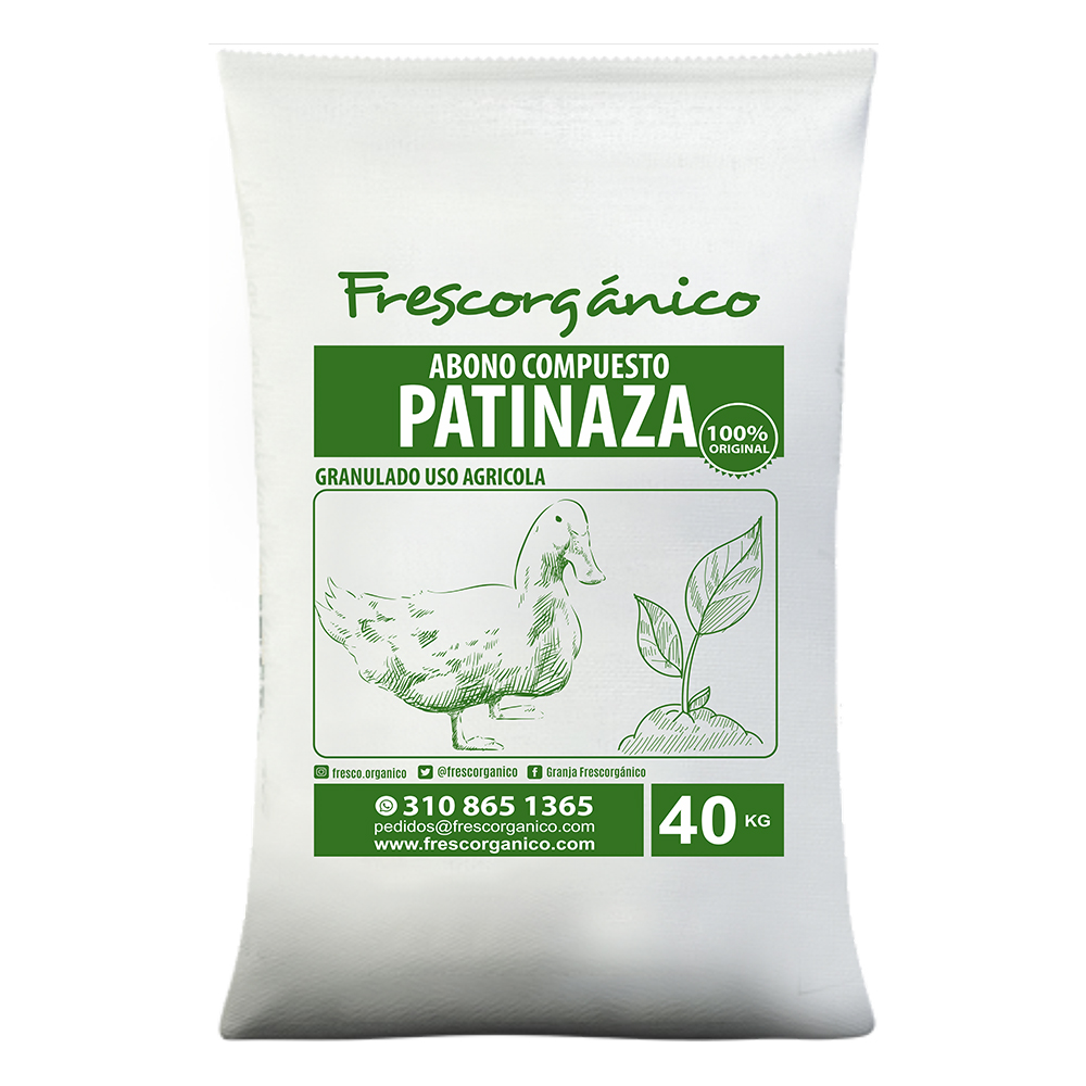 Abono patinaza orgánico, estiércol de pato rico en nutrientes para enriquecer suelos y mejorar cultivos, de Frescorgánico en Colombia.