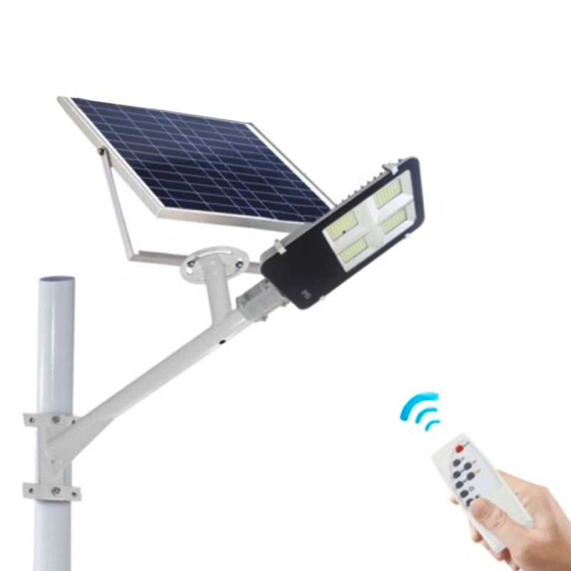 Cabeza de farola solar con panel fotovoltaico y control remoto, ideal para iluminación exterior ecológica