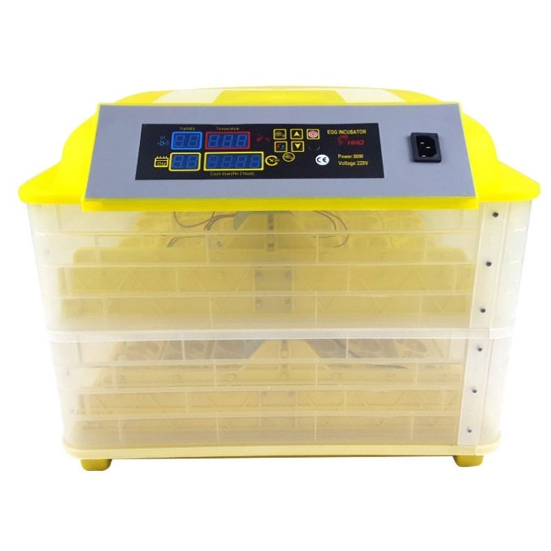 Incubadora automática para 96 huevos de gallina con giro automático, control digital y doble fuente de alimentación.