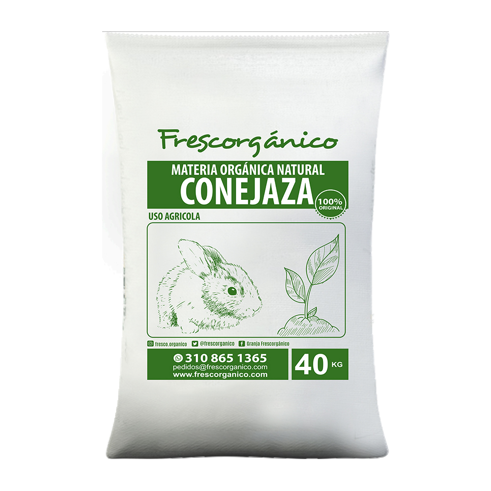 Abono conejaza orgánico, estiércol de conejo rico en nutrientes para mejorar la fertilidad del suelo y potenciar cultivos, de Frescorgánico en Colombia.