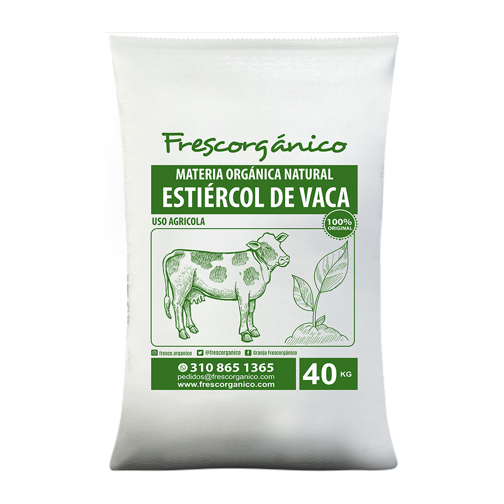 Estiércol de vaca orgánico, fertilizante natural para enriquecer cultivos y suelos, de Frescorgánico en Colombia.