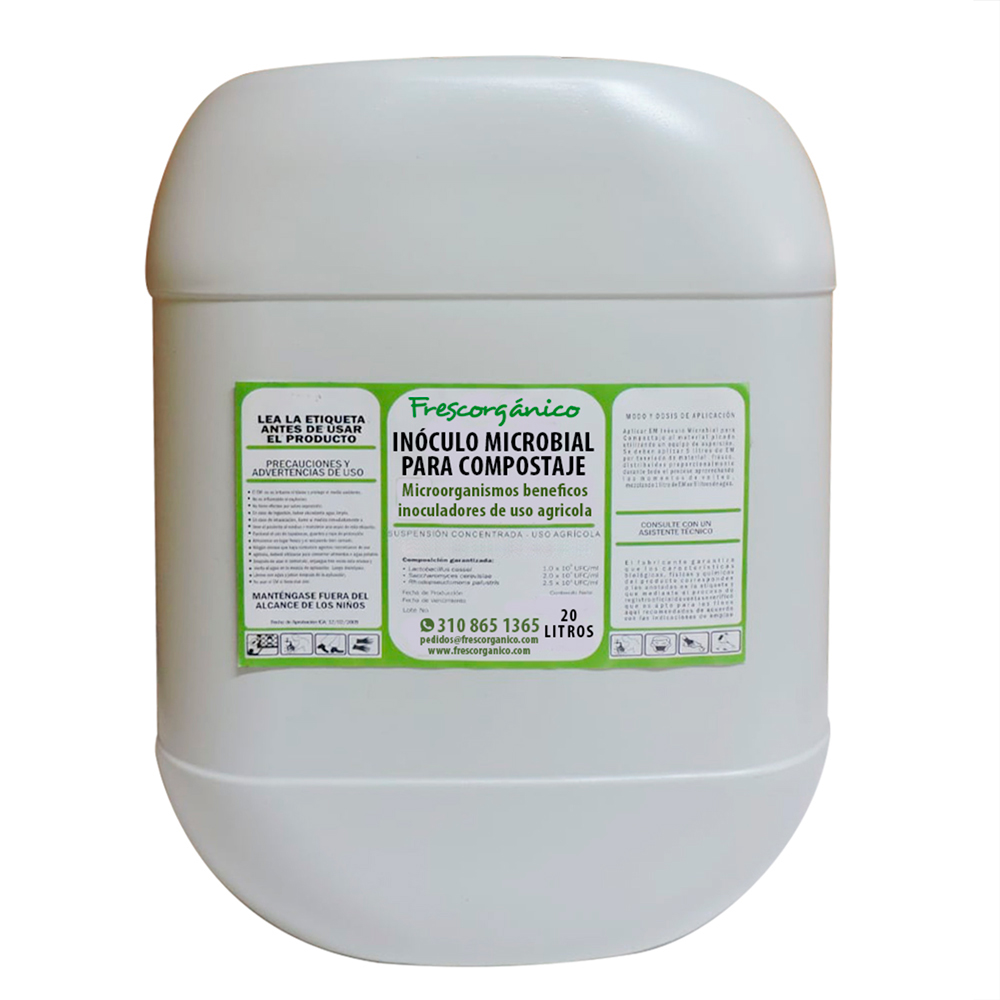 Inóculo microbial para compostaje, solución orgánica que acelera la descomposición y mejora la calidad del compost, disponible en Frescorgánico Colombia.