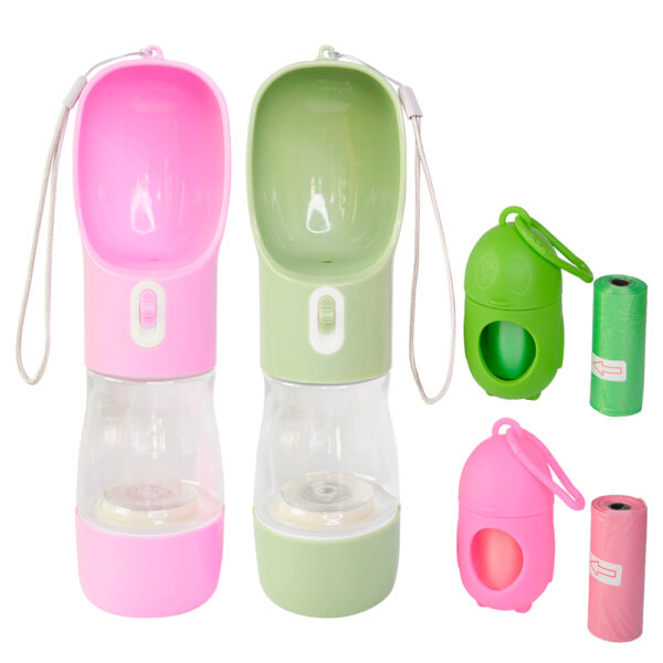 Bebedero-y-Comedero-General-Rosado-y-Verde-con-Bolsas Dispensador de Agua y Comida con Bolsas Incluidas